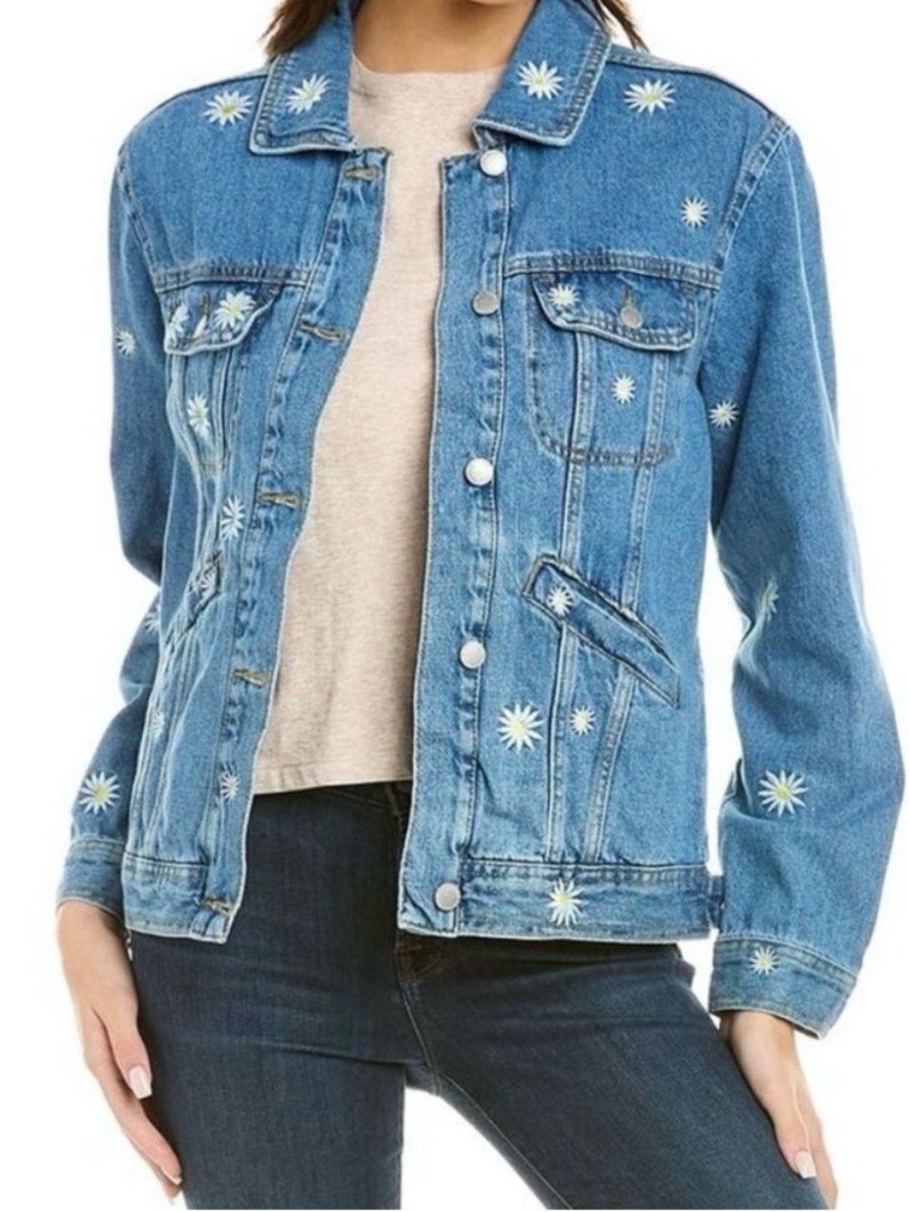 Bagatelle Denim Jacket with Daisy Embroidery small boho streetwear coquette girl